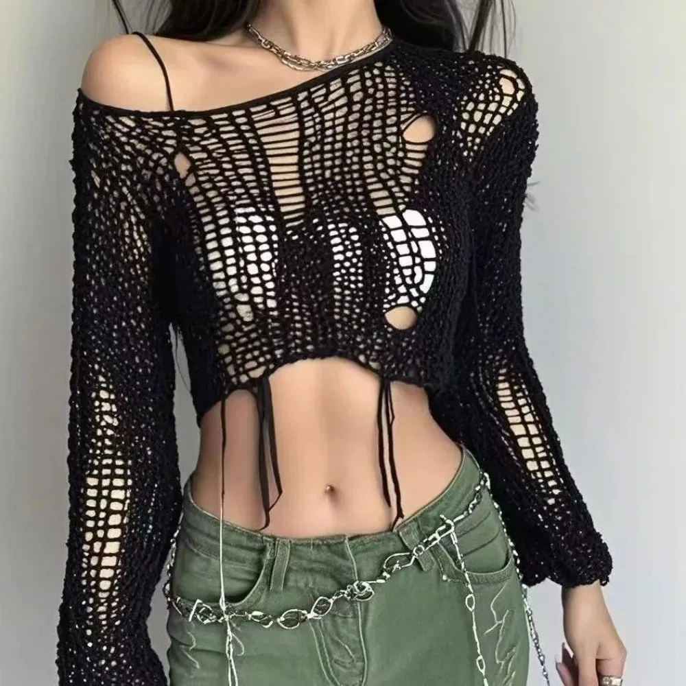 Cropped Hole Sweater Sexy Gyar - огляд і ціна Women'S Fashion Knitwear