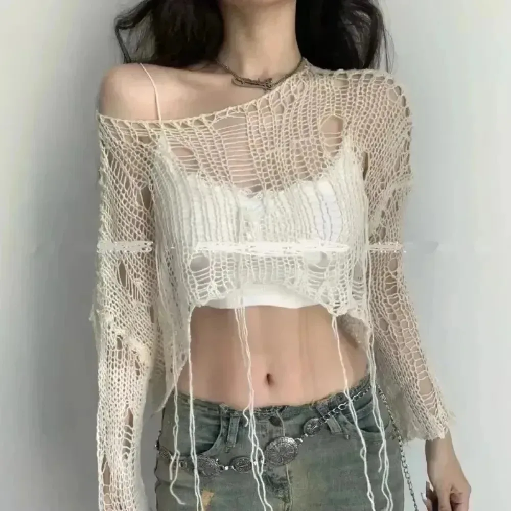 Cropped Hole Sweater Sexy Gyar - огляд і ціна Women'S Fashion Knitwear
