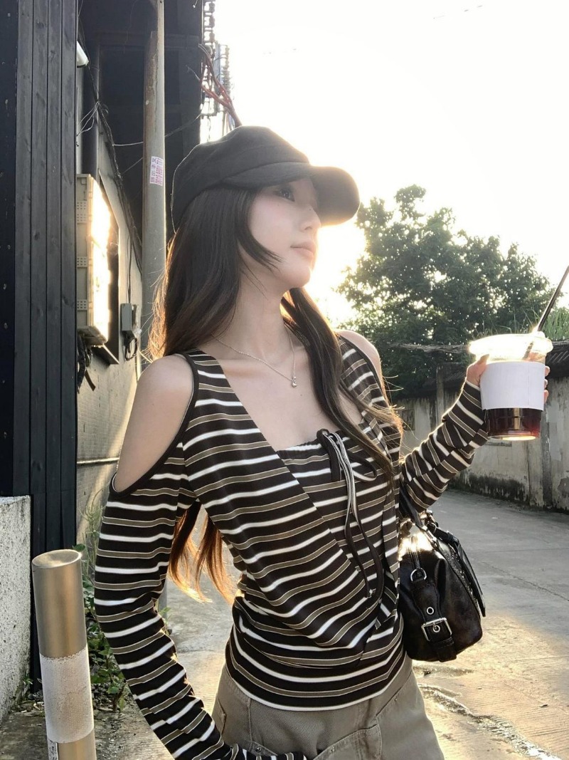 Kimotimo Women Stripe Long Sle - огляд і ціна Off Shoulder Top